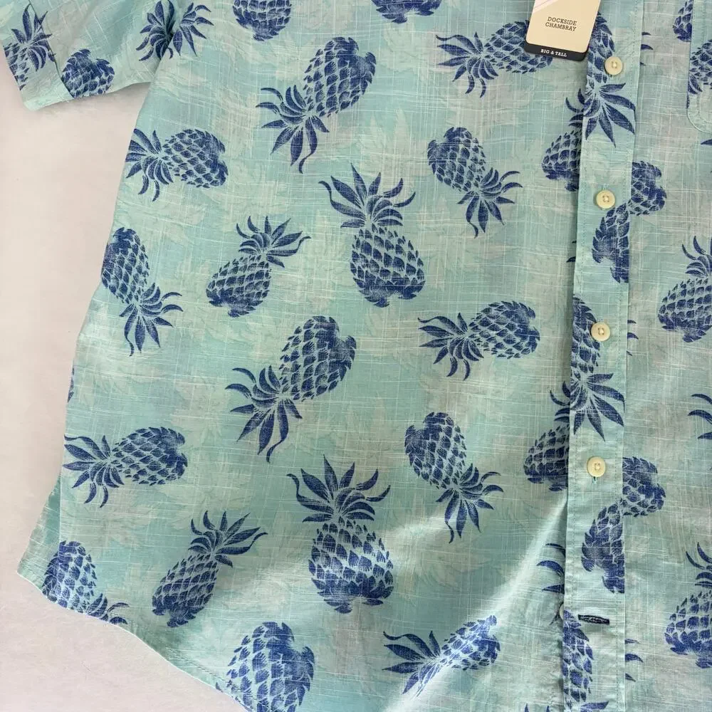 IZOD Men's 2XL Dockside Chambray Pineapple Short Sleeve Button Down Shirt NWT - Picture 13 of 16